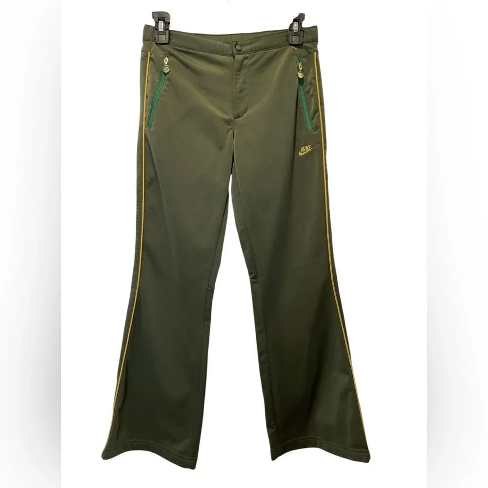 Nike Flare Olive Track Pants with Gold Trim size S